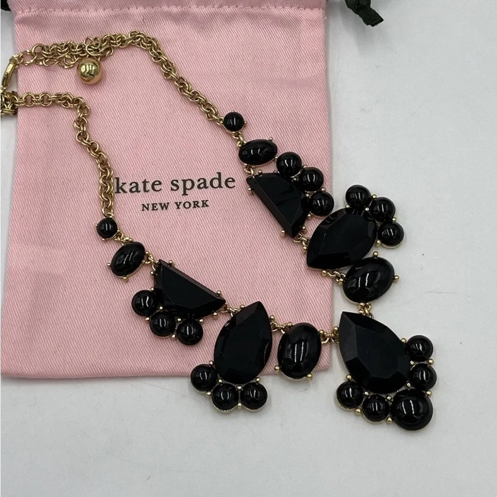 Kate Spade Day Tripper Black Faceted Rhinestones Gold Tone Statement Necklace‎